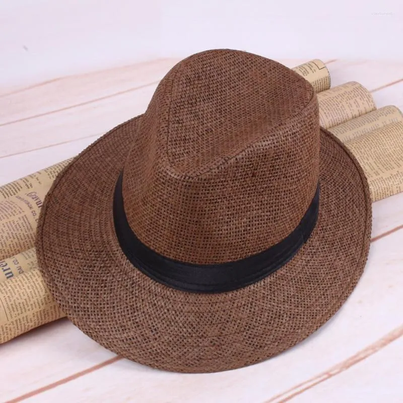 Berets 2023 Summer And Autumn Straw Hat Big Brim Single Silk Flat Cowboy Outdoor Sun Men's Knight