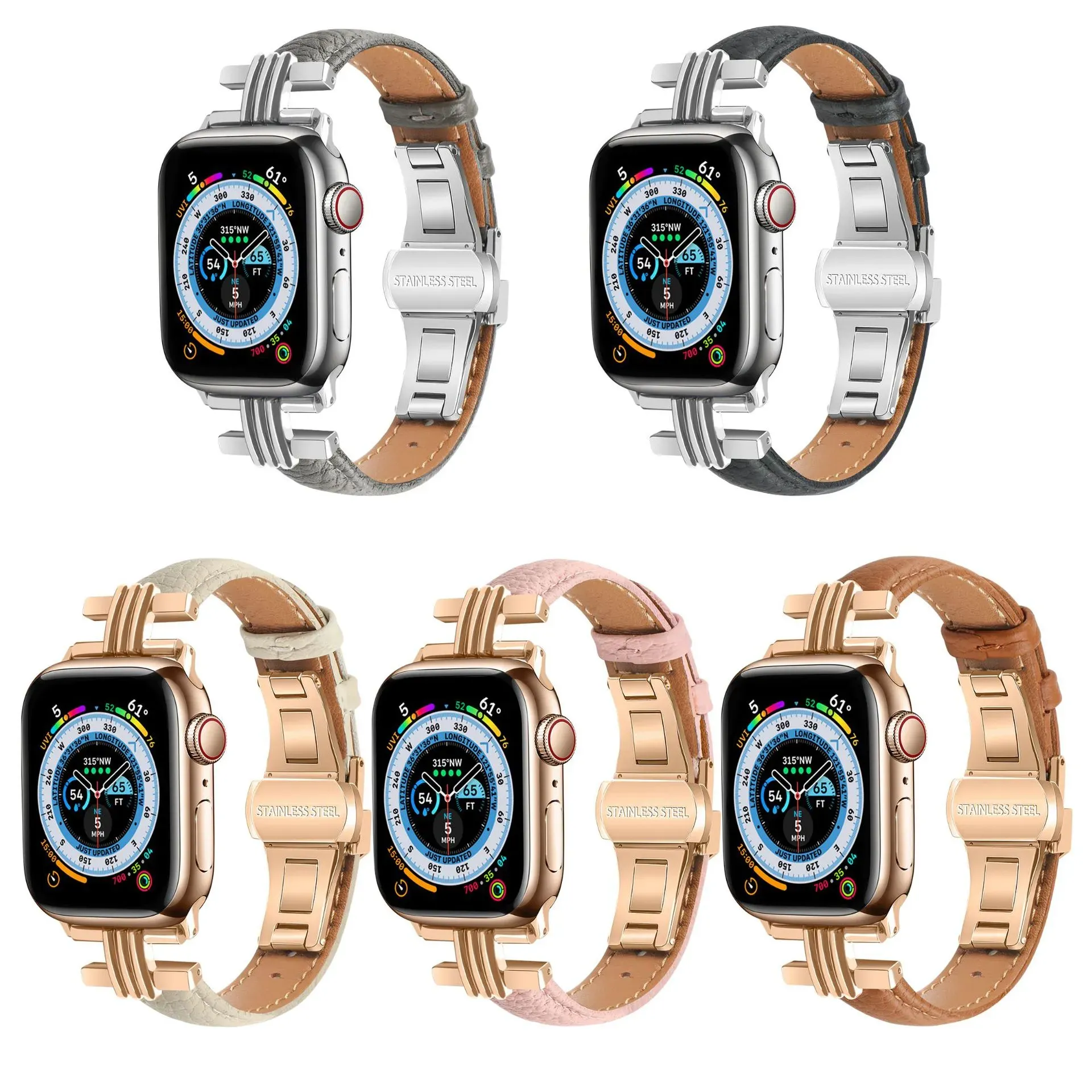 Bracelet en cuir véritable à boucle papillon pour bracelet de montre Apple Ultra2 9 8 7 6 SE 5 4 bracelet de montre pour iWatch 49mm 45mm 41mm 44mm 38 40mm cuir de vachette de qualité supérieure