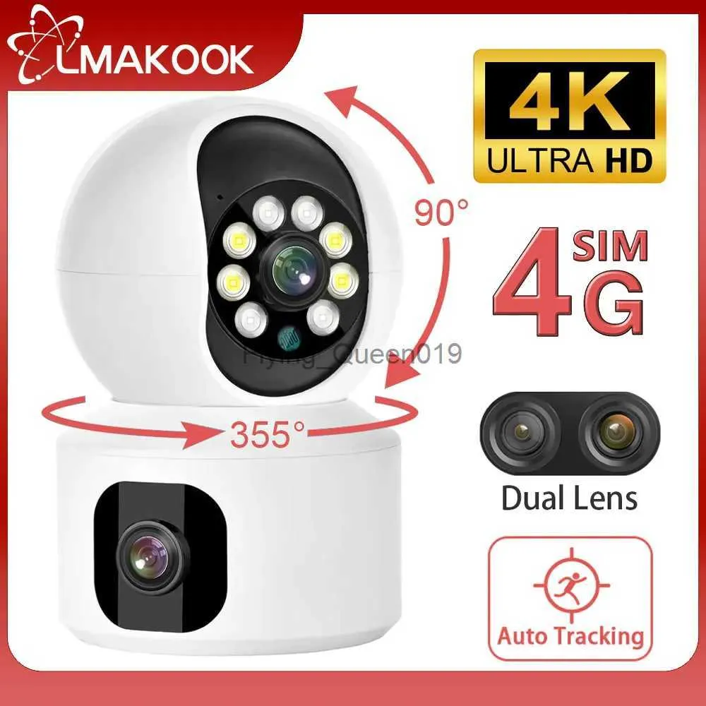 CCTV soczewka LMakook 4K Dual obiektyw 4G PTZ Camera WiFi Podwójny ekran Monitor AI Human Tracking wewnętrzny Secuity Secuity Surveillance V380 YQ230928