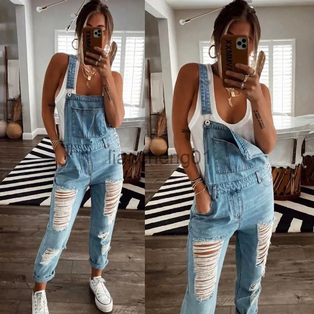 Women's Jeans Denim Jumpsuits Women Solid Basic Overalls BF Chic College  Woman High Street Lady Elegant Pants Jeans Long New Blue Fashion 2022 x0928