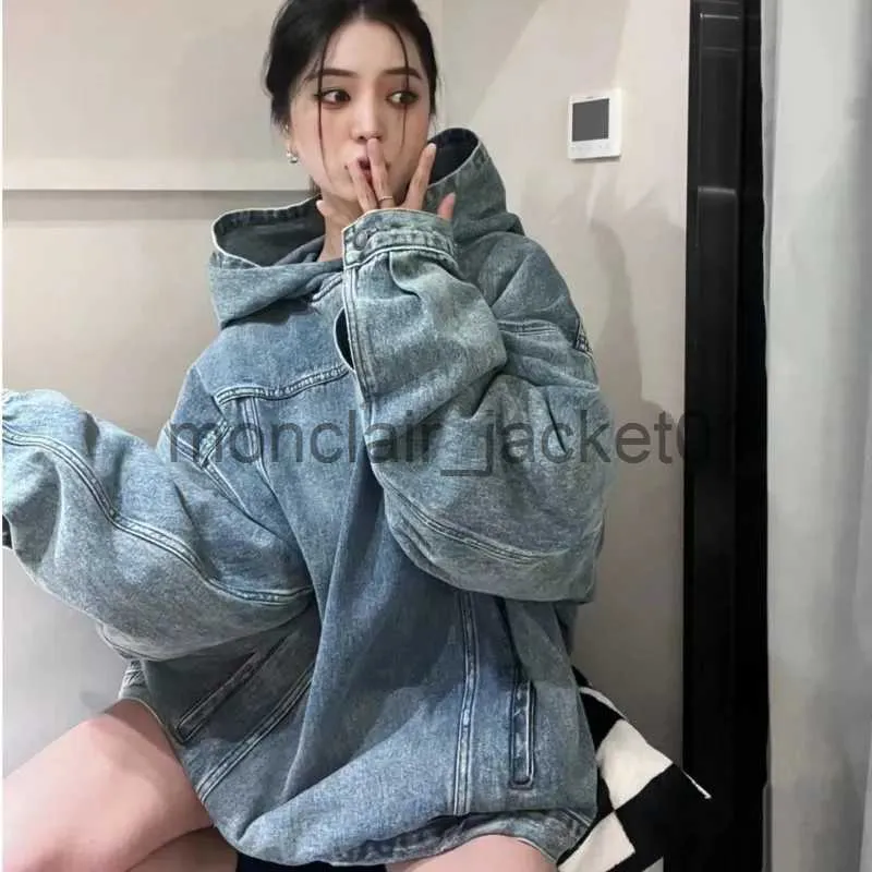 Bluzy bluzy damskie bluzy retro dżinsowe bluza punkowa motocykl harajuku pullover kobiety Korean Y2K High Street Bluzy Streetwear Lose Tops Onyterwear J23092