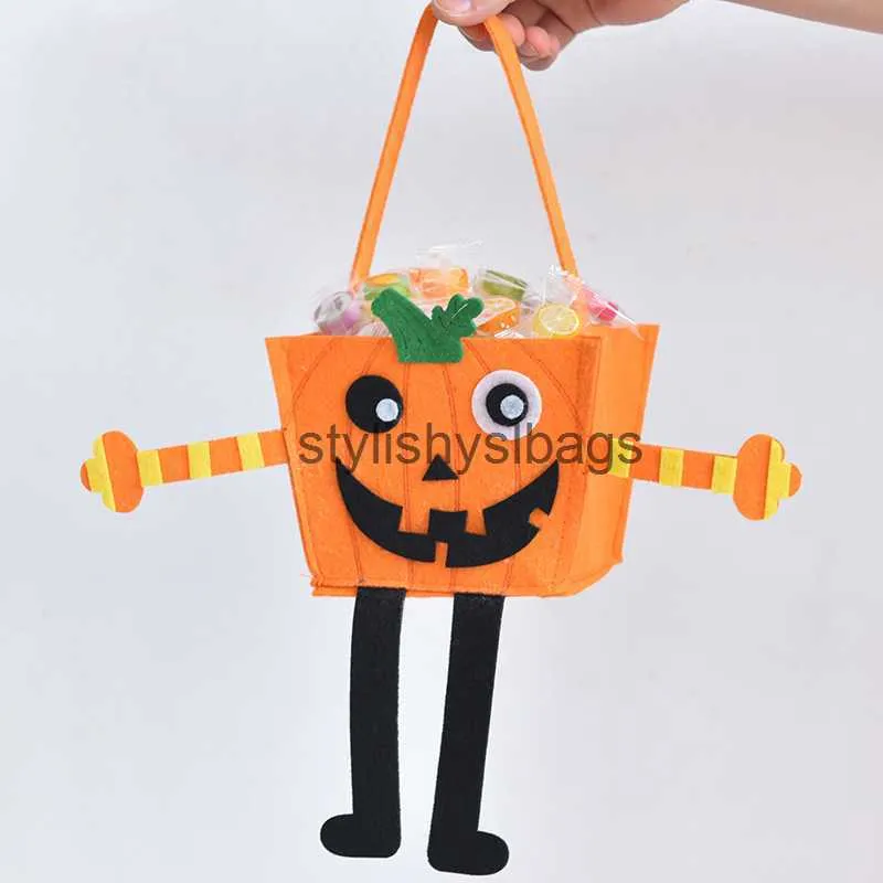 Totes filt Halloween Candy Bag Pumpkin Candy Bucket Children's Tote Fabric Decorative Props03Stylishyslbags