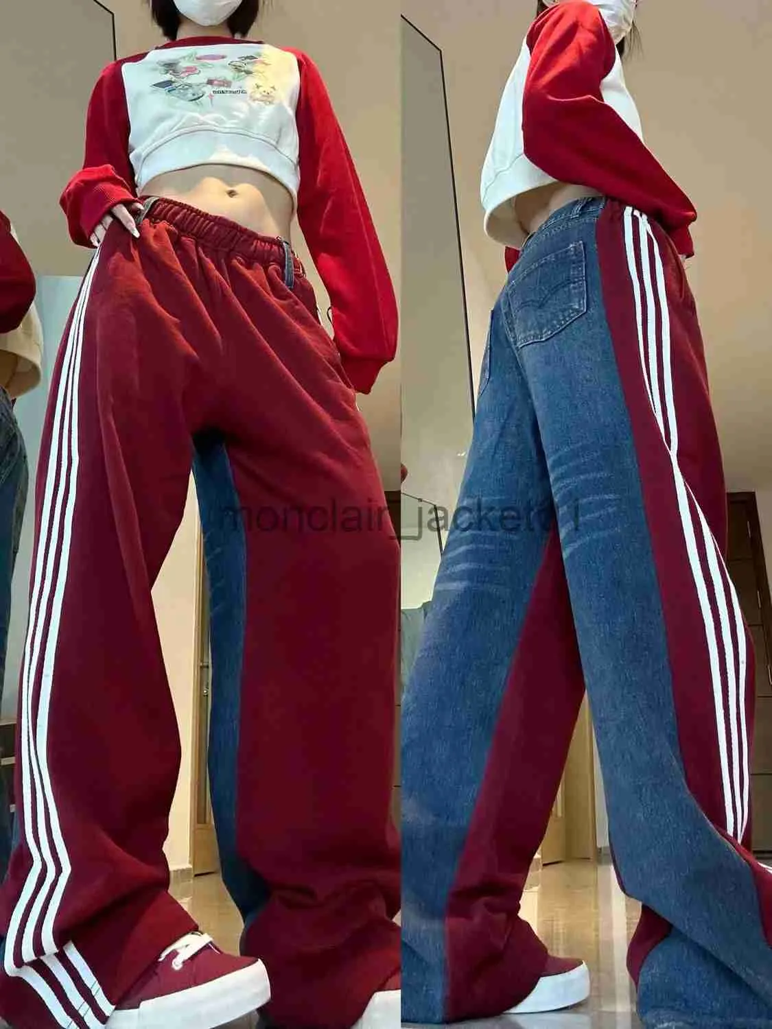 Women's Jeans Street Hip-hop Side Striped Splicing Jeans Casual Pants Women Summer High Waist Loose Slimming Wide Leg Trend Trousers Women J230928