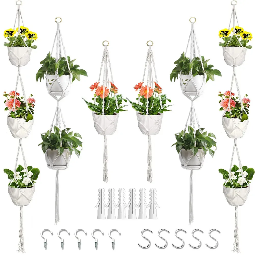 Vases cintres pour plantes, 6 pièces, jardinière à corde suspendue, support intérieur et extérieur, panier d'empotage pour la décoration de la maison, Gi 230928