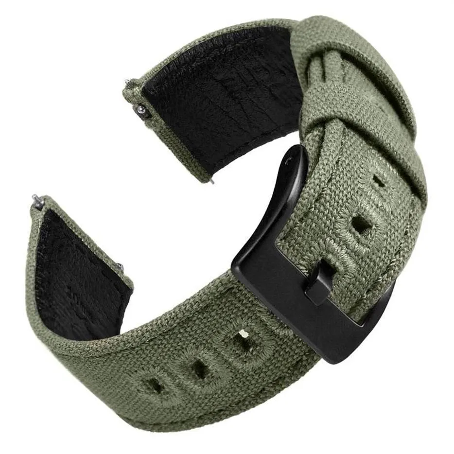 Cinturini per orologi EACHE cinturini in vera pelle di tela tessuto con barra a molla a sgancio rapido cinturino in tela per vele verde311k