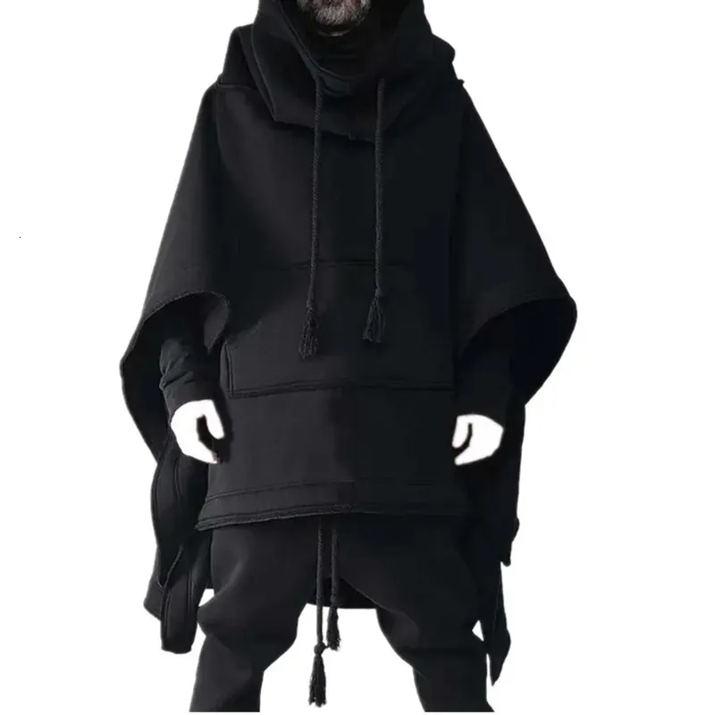 Herr ull blandar Cape Medium Long Bat Hoodie Autumn Winter Wool Coat Men's Individualitet Son Front kort efter lång 230927