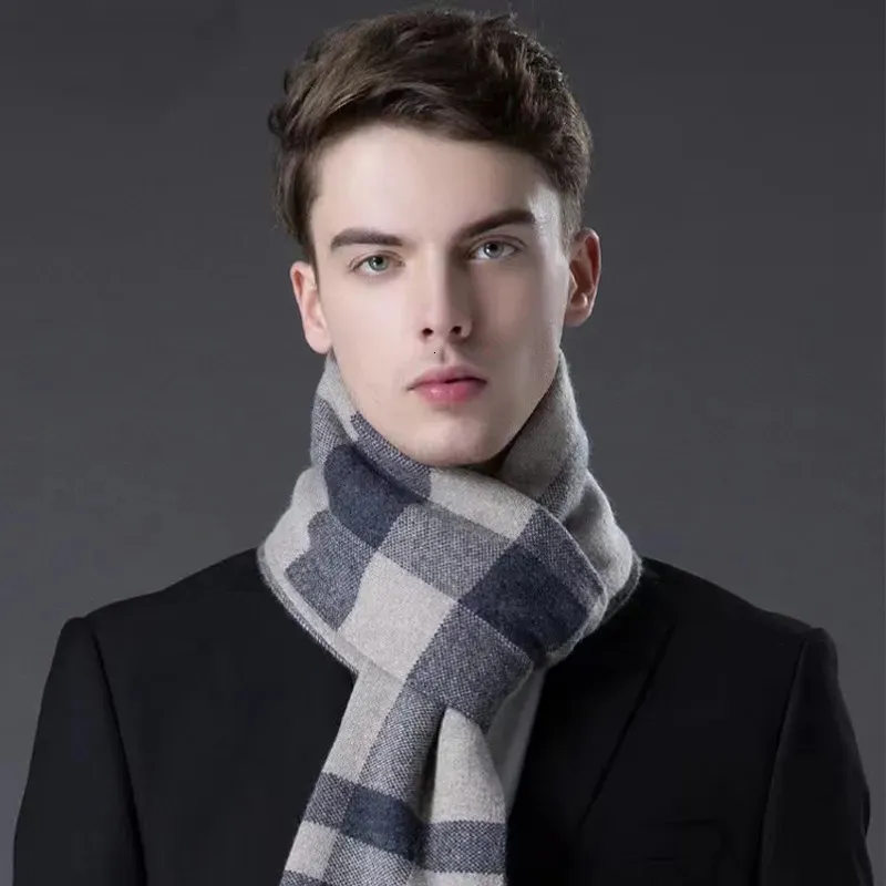 Szaliki Wysokiej jakości 100 czysty wełniane szalik mężczyźni zimowi jesień miękki ciepły wiatroodowca dżentelmeni mody klasyczny szal biznesowy mężczyzna 230927
