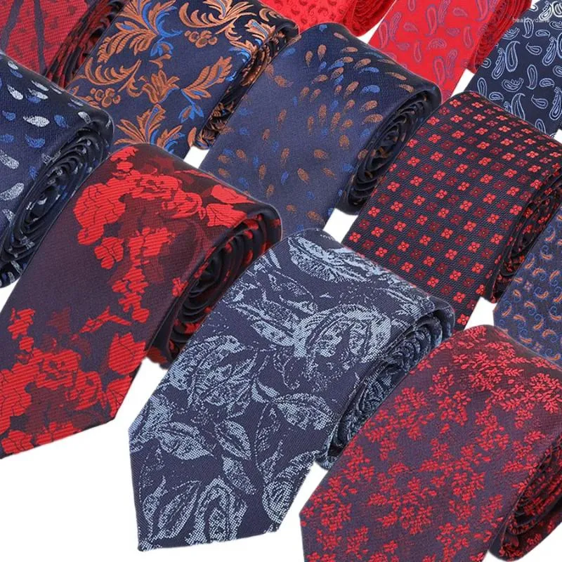 Lenços Yishline 7cm laços vermelho azul floral para homens camisa de festa de casamento terno noivo longo gravata poliéster seda jacquard