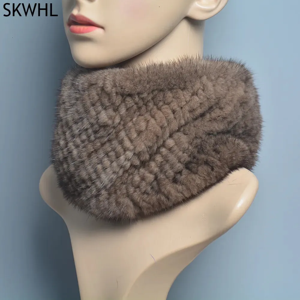 Scarves Women Winter Real Mink Fur headbands Good Elastic Knitted Natural Scarf Thick Warm Lady Ring Shawl 230928