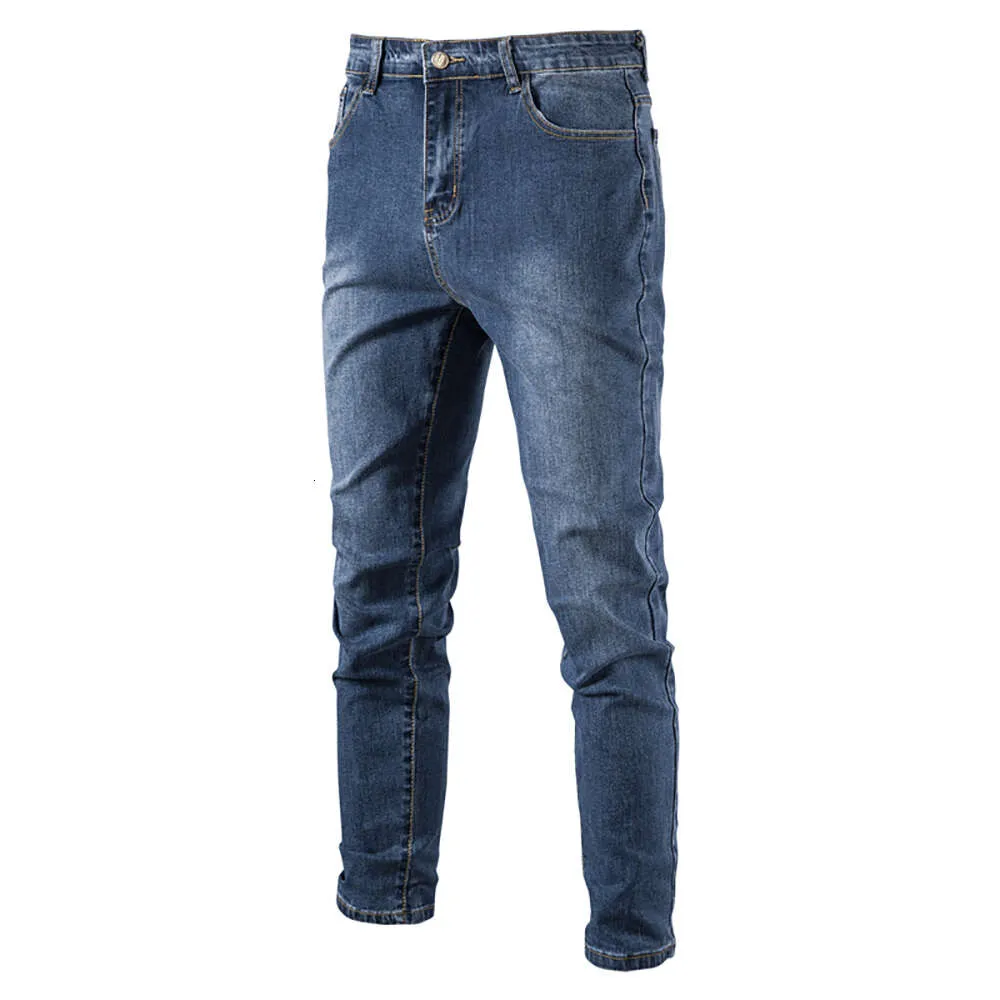 Aiopeson algodão elástico azul jeans masculino casual cor sólida meados de cintura calças jeans outono alta qualidade zíper jean para homem