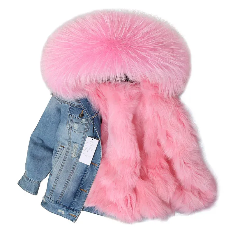 Pink fur hot sale lined denim jacket