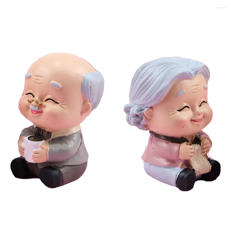 Dinnerware Sets 2 Pcs Old Man Granny Ornaments Resin Cake Toppers Desk Car Decorations Romantic