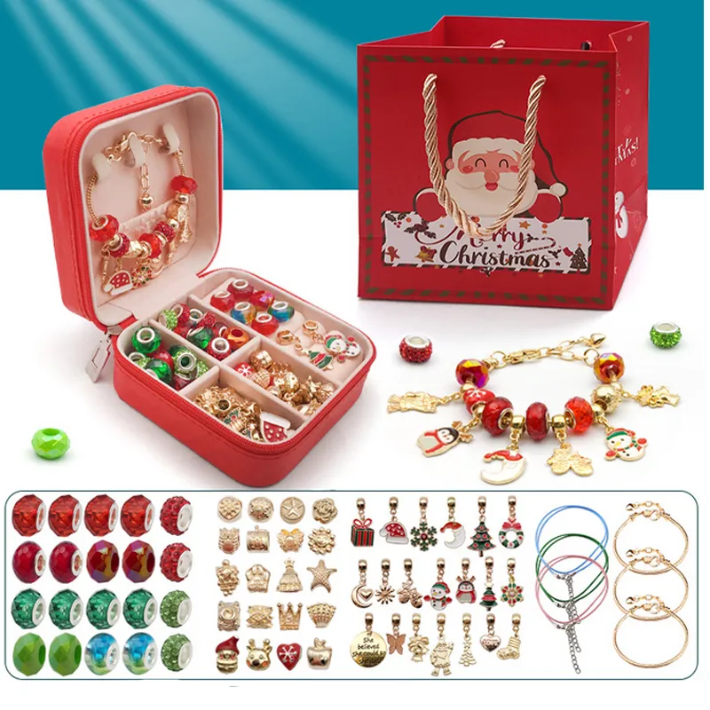 Natal diy conjunto de jóias com caixa papai noel floco de neve boneco de neve diy encantos para jóias presente de natal