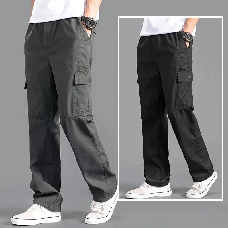 Men's Jeans Cargo Pants Men's Loose Straight Oversize Clothing Solid Grey Versatile Work Wear Black Joggers Cotton Casual Male Trousers 230927