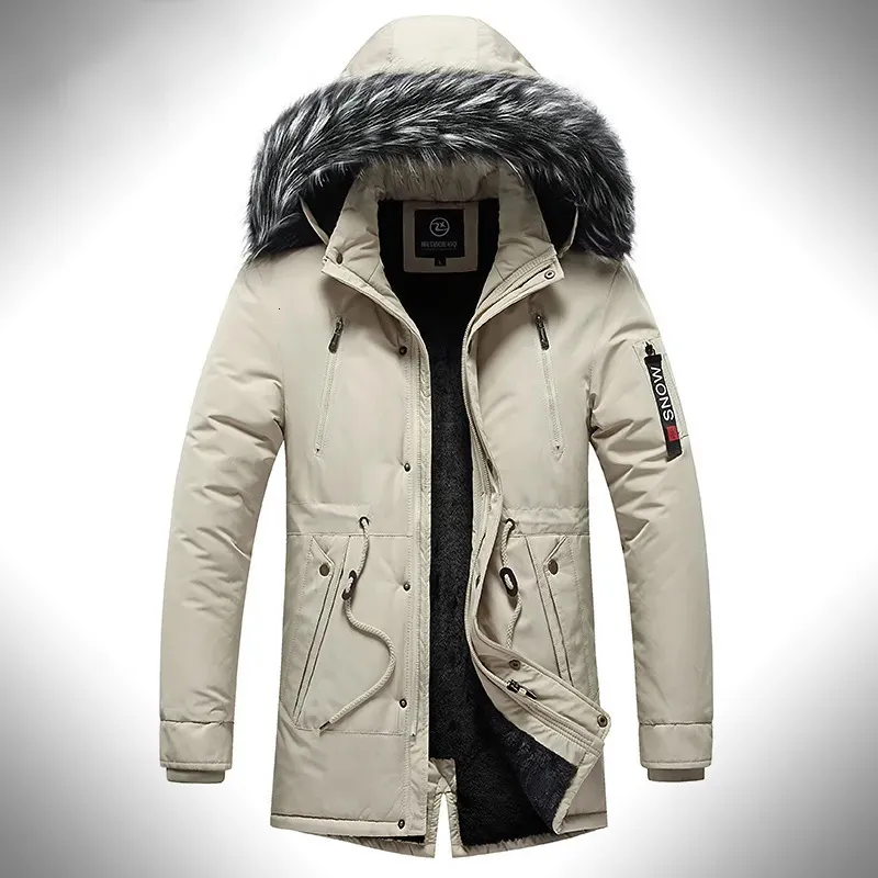 Mens Down Parkas Winter Fleece Men Jacket Long Hooded Fur Collar Windproof Coats Thick Warm Cotton Coat Jackets Windbreaker Parka 230927