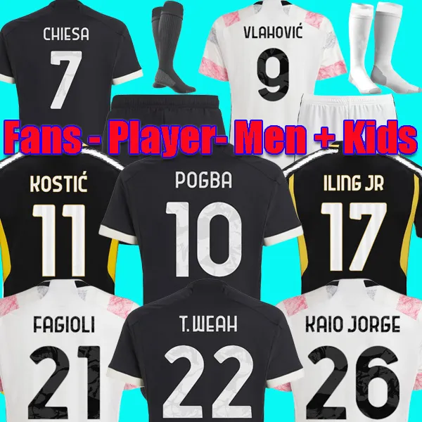 Fani Player Soccer Jerseys 22 23 24 Home Away Away Away Away Away Away Away Dilik Di Maria Vlahovic Kean Pogba Chiesa McKennie Locatelli Football Shirt 2023 2024 Zestawy Mężczyźni i Kids Unifor