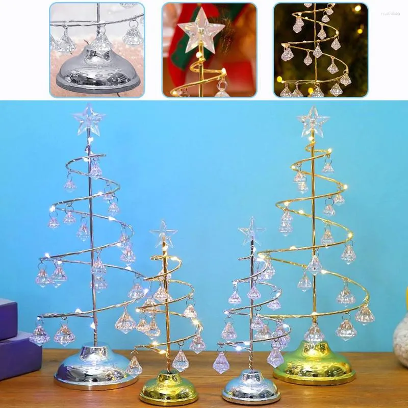 Decorazioni natalizie Lampada da tavolo alimentata a batteria con albero di cristallo a LED Lampada da scrivania luminosa per feste