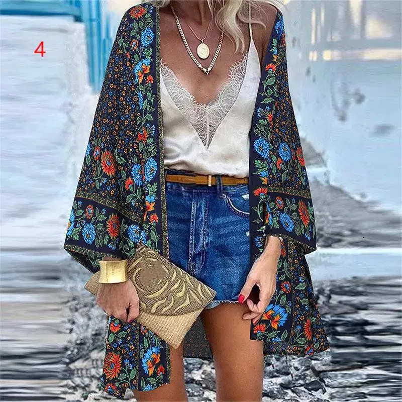 Women's Wool Blends Fashion Print Coat Blusas Summer Beach Jacket Women Casaco Casual Coat Ladies Harajuku Cardigan Y2K Top Woman Clothes Jaquetas 230927