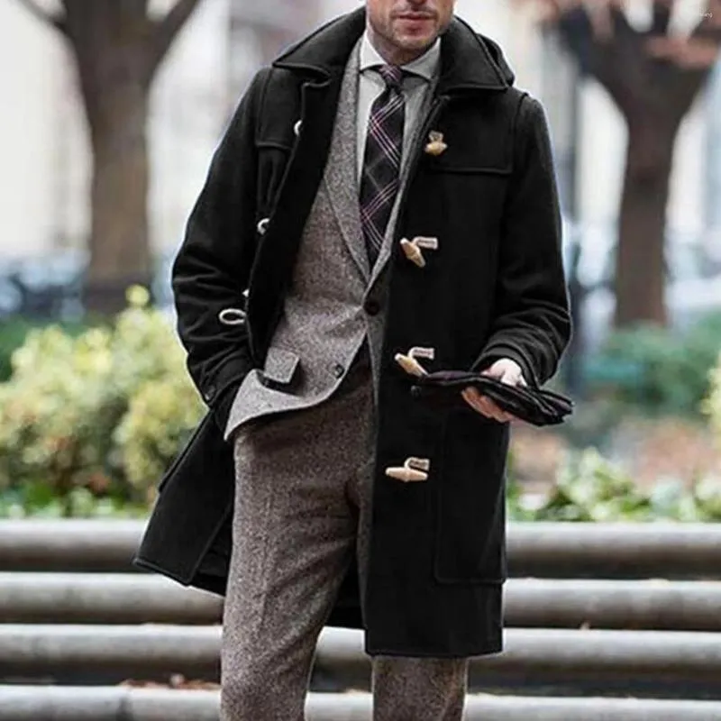 Mens Trench Coats Men Plus Size Hooded Horn Buckle Winter Coat