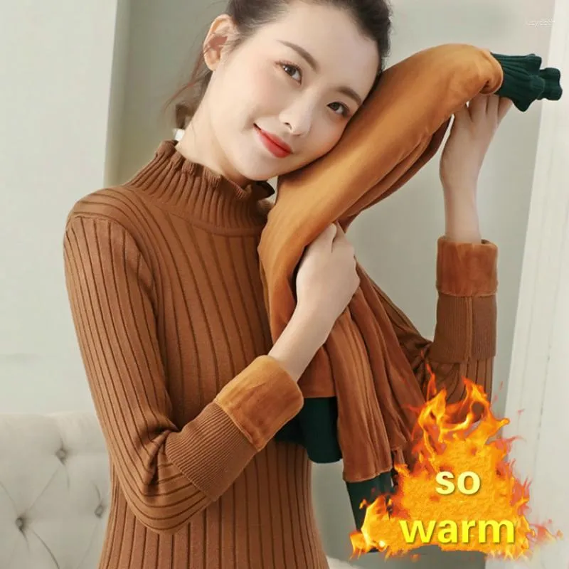 Suéteres femininos pulôver sexy suéter inverno gola alta senhoras preto malhas colheita top grosso veludo quente