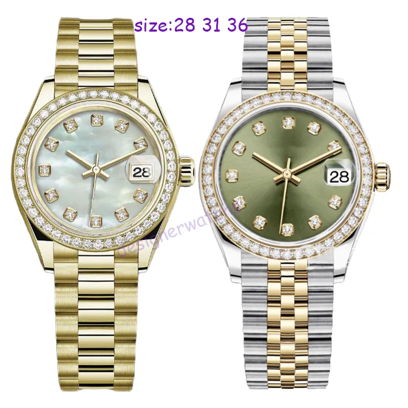 Projektant Orologio WristWatches Women Automatyczne zegarki mechaniczne 28/11/36 mm 904l Pełna stal nierdzewna Diamentowa ramka Wodoodporna Złota zegarek Montre de Luxe