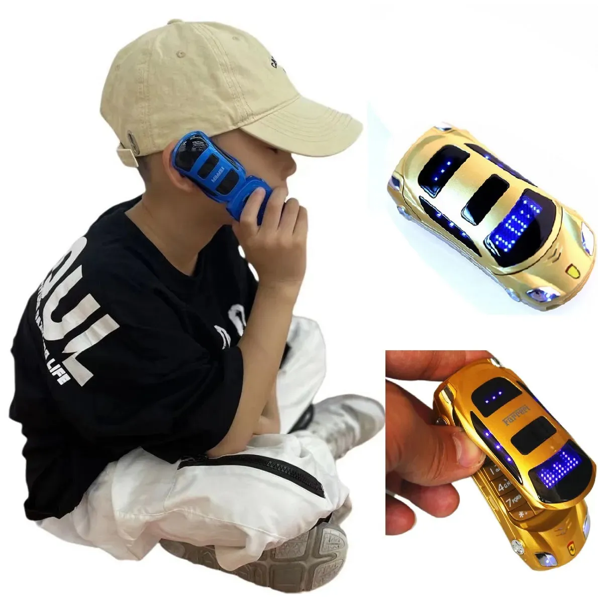 Leksakstelefoner bilform flip liten mobiltelefon svartlista Dual Sim Card Child Mp3 FM Radio Recorder Toy Model Cartoon Mini Mobiltelefon Easy Work 230928