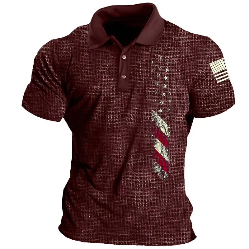Vêtements de bricolage t-shirts personnalisés Polos drapeau rouge hommes à manches courtes bouton impression Polo décontracté