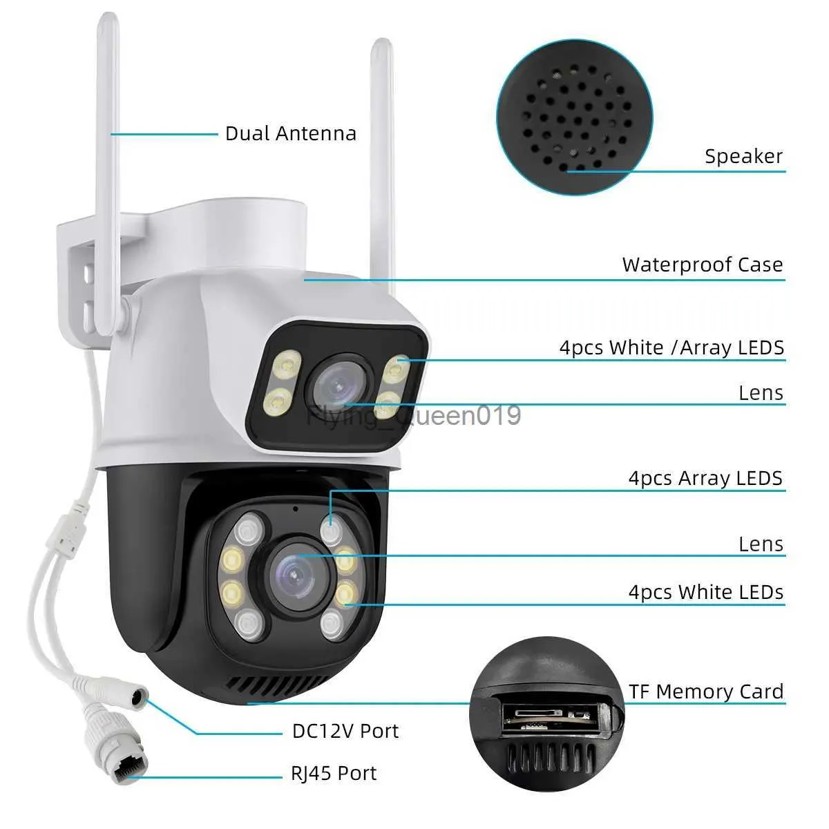 Obiektyw CCTV 8MP 4K WiFi kamera zewnętrzna podwójny soczewki podwójny ekran noktowi wizję 1080p WiFi kamera nadzoru PTZ CCTV Kamera bezpieczeństwa ICSEE App YQ230928