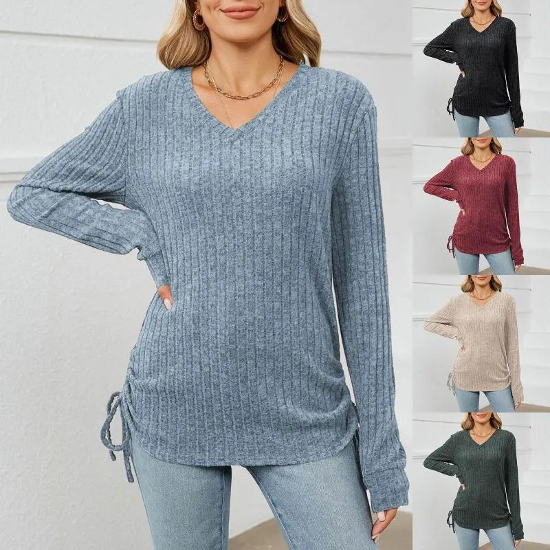 Damenblusen, weiche Woll-Rippstrick-Henley-Shirts, T-Shirt, elegante Damen-Pullover mit langen Ärmeln und V-Ausschnitt, Winter, warmes Unterhemd, sexy Bluse