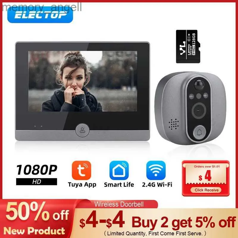 Sonnettes ELECTOP 1080P sonnette caméra WiFi maison intelligente 4.3 pouces LCD vidéo sonnette Tuya vie intelligente porte cloche Vision nocturne interphone vidéo YQ230928