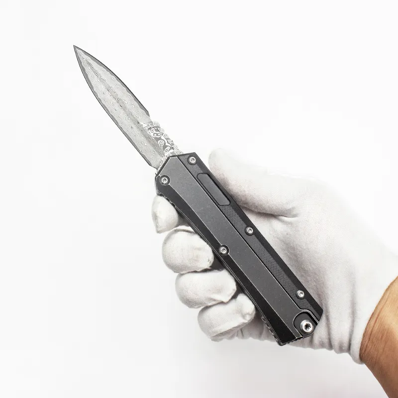 Niestandardowe taktyczne noże kieszonkowe Glykon piękny Damascus Blade Wysoka jakość czarnego lotnictwa aluminium G10 radzi sobie z praktycznym sprzętem zewnętrznym przetrwanie narzędzia EDC