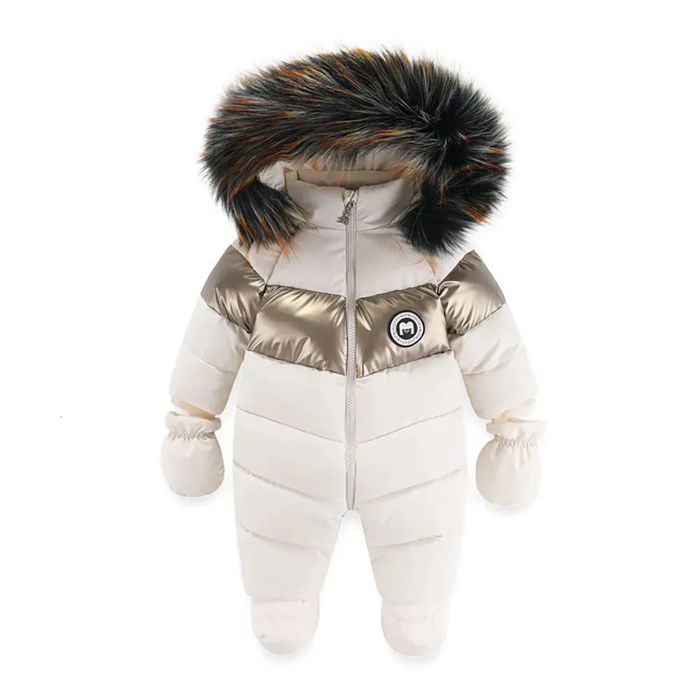 Rompers Winter Baby Rompers grube ciepłe niemowlę z kapturem wewnątrz polaru kombinezonu urodzona chłopiec z dziewcząt zbiór odzieży maluchowe 230927