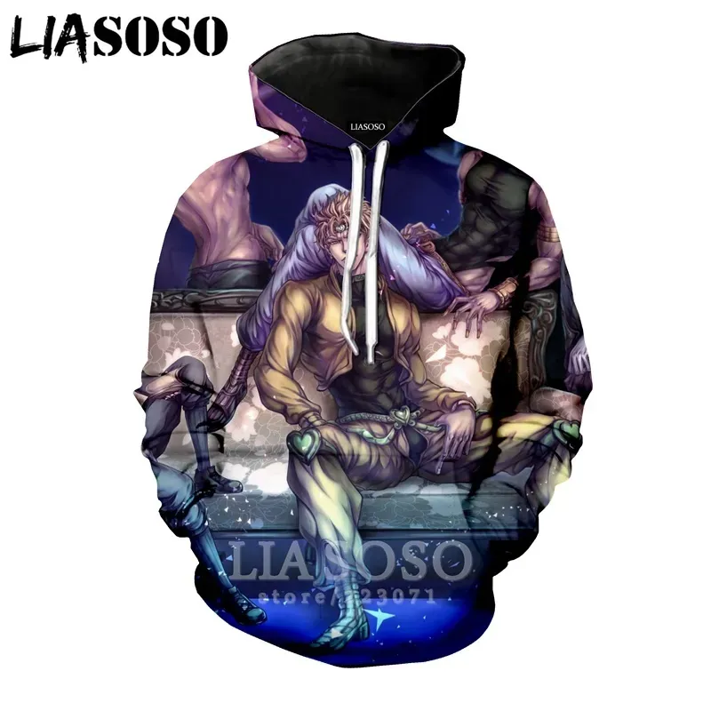 Liasoso Erkekler Kapşonlu 3d Baskı Kadın Hoodies üst anime jojo tuhaf macera kapüşonlu erkekler kapüşonlu harajuku spor giyim b051-08 201020