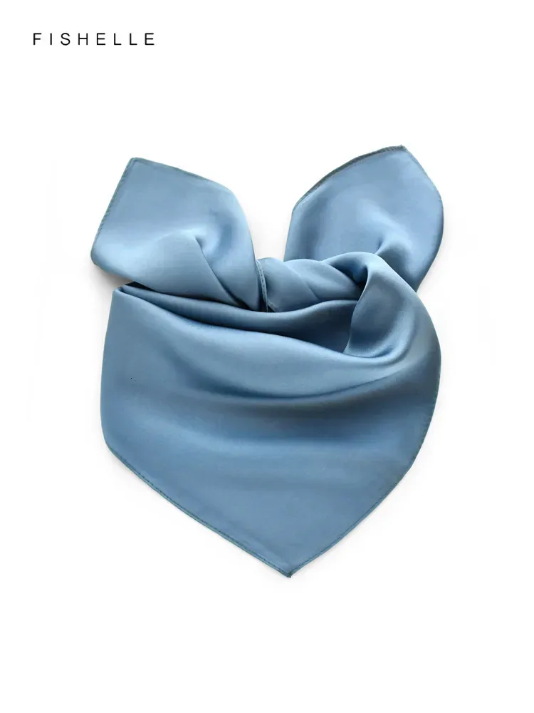 Scarves Solid Color Mist Blue Natural Silk Scarf's Small Square Hair bands Real Scarf Men's Handkerchief Headscarf 230927