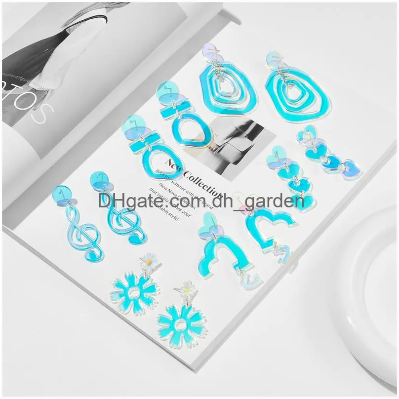 Stick Yaologe Acrylique Géométrique Coeur Fleurs Boucles D'oreilles Pour Femmes À La Mode Filles Irisé Laser Oreille Bijoux Cadeaux Occasionnels Bijoux Da Smtkg