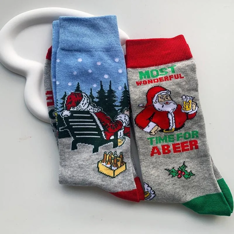 Skarpetki męskie Chaozhu 2 pary u nóg angielski „sezon do picia piwa” Creative świąteczny prezent świąteczny unisex santa claus Sox