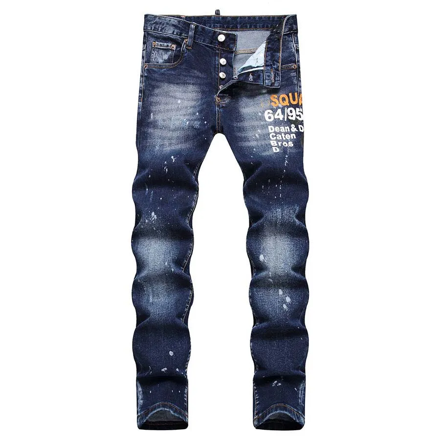 Jeans Men Badge Rips Stretch Men's Fashion Slim Fit Washed Motocycle Denim Pants Paneled Hip Hop Trousers 10200