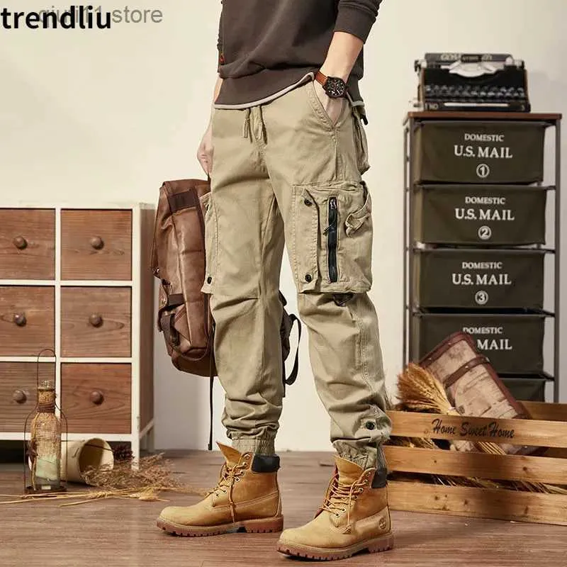 Pantalones para hombres Primavera Otoño Pantalones de carga para hombre Pantalones de color caqui con múltiples bolsillos Pantalones de algodón militares ocasionales Hombres Tallas grandes Pantn Cargo Homme T230928