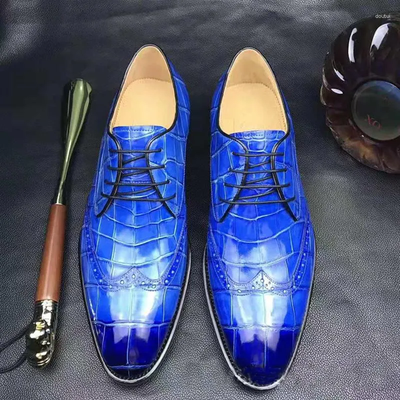 2025DRESS أحذية Chue Male Leisure Business Brogue نحت تمساح حقيقي من الجلد نهاية الفرشاة لون الرجال الرسميين