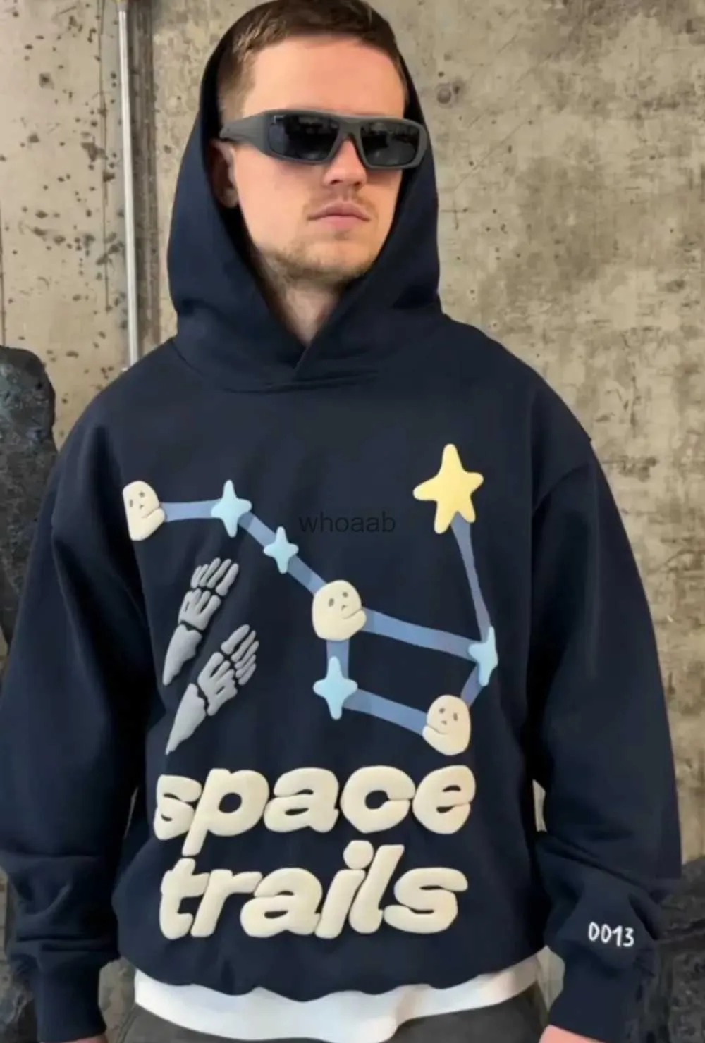 Kadın Hoodies Sweatshirts Yüksek kaliteli koyu mavi uzay parkurları köpük 3d kapüşon gevşek ve gündelik pamuklu astar sweatshirt üst kadın çiftler y2k kıyafetler yq230928