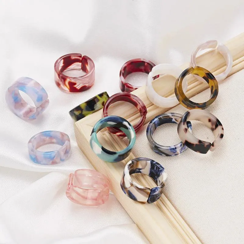 Cluster Rings 5 Pcs/Lot Mixed Color Resin Geometric Circle Square Finger For Women Candy Acetate Board Set Party Jewelry