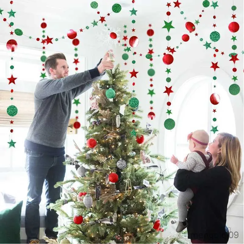 Julekorationer 4m stjärna Xmas Tree Paper Garland God juldekorationer för hem Nyår Julgran Ornament Navidad Decor