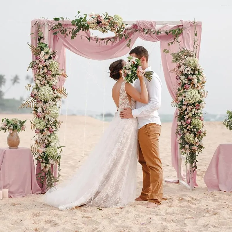 Decoração de festa 70/600cm empoeirado rosa chiffon casamento arco drapeado tecido romântico boho sheer cortinas para decoração de cenário