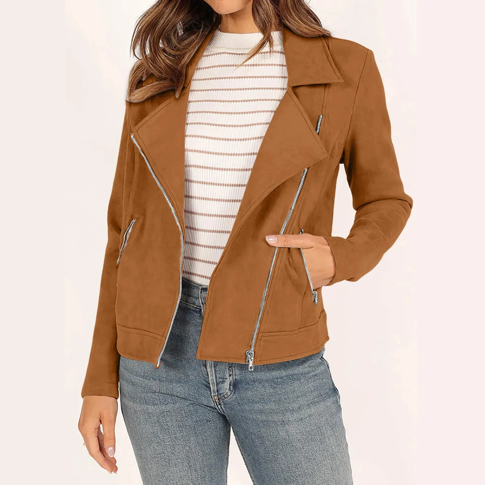 Ladies faux top suede biker jacket