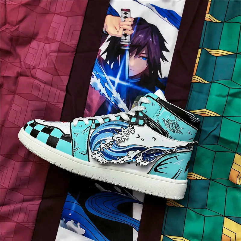 Sukienka buty mężczyźni anime demon Slayer Sneakers Cartoon Tanjirou Cosplay Women Casual High Top Shoe Bieganie 230927