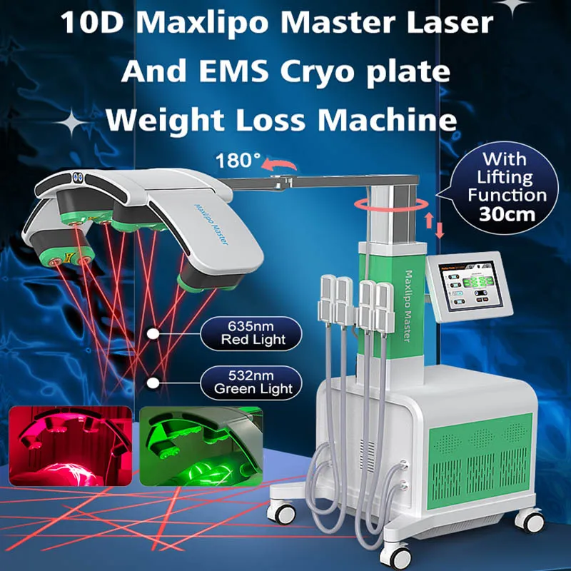 Nowy przylot Maxlipo Master Lipo Laser Maszyna przesuwana EMS Ciało Slim Fair Bolesne Usuwanie tłuszczu Zielone czerwone światła zimne laserowe terapia wyposażenie kosmetyczne