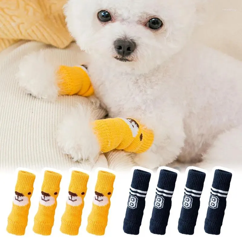 Vestuário para cães 4 Pçs/set Pet Anti-Slip Malha Meias Inverno Quente Leggings Meia Capa Protetora Acessórios Bonitos Para Gatinho Filhote de Cachorro Decoração