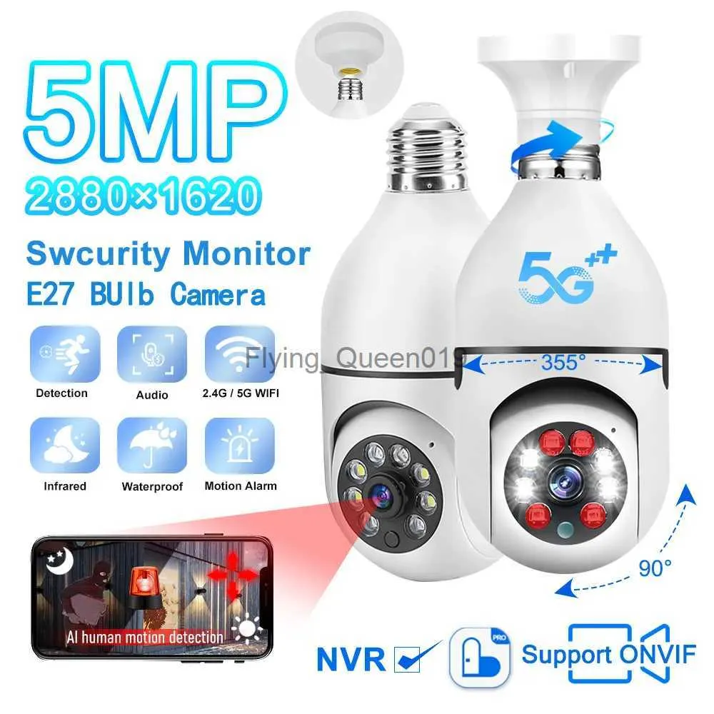 CCTV Lens 5G Wifi 5MP E27 Bewakingscamera CCTV IP Wifi Buitencamera Waterdichte Beveiliging Draadloze Home Monitor Track Alarm YQ230928