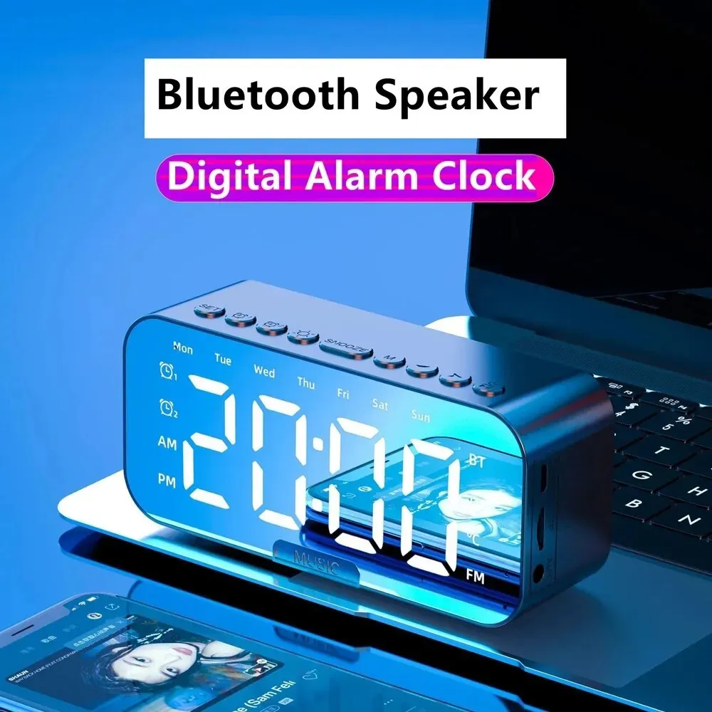 Relógios de mesa de mesa LED despertador digital com alto-falante Bluetooth Temperatura FM Radio Display Suporte TF Card Player Quarto Decoração de escritório 230921