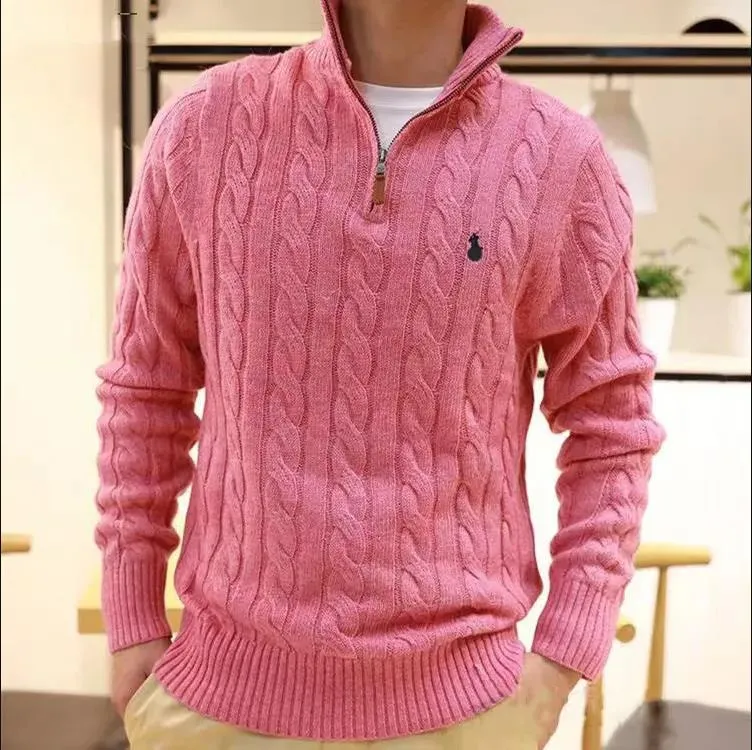 M0e2 Sweaters Designer Mens Polo Sweater Fleece S Camisas Grosso Meio Zíper Alto Pescoço Quente Pulôver Slim Knit Tricô Jumpers Pequeno Cavalo Berço
